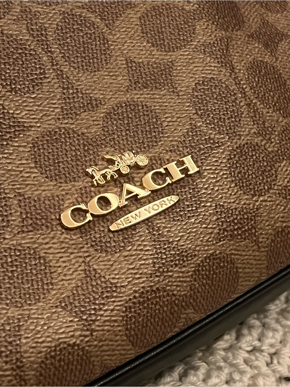 Coach Tan/Brown Signature Canvas Crossbody with Black Trim